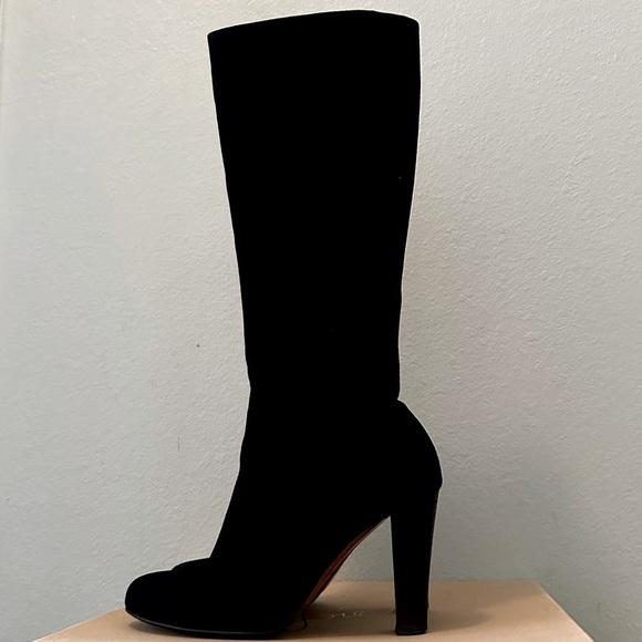 Vintage Shoes - Italian High Heel Suede Boots Womens 38.5 | 7.5 Black Suede Luxury